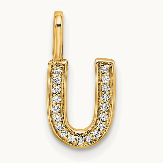 Diamond Letter U Initial Pendant, 14K Gold