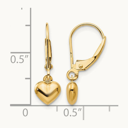 Madi K Puffed Polished Heart Drop Leverback Earrings, 14K