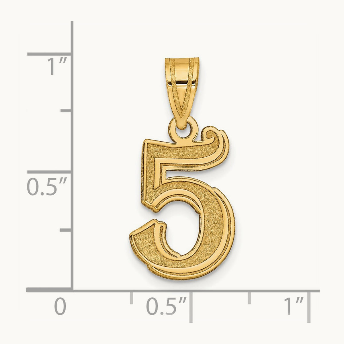 Polished Etched Number 5 Pendant, 14K