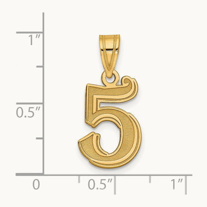 Polished Etched Number 5 Pendant, 14K