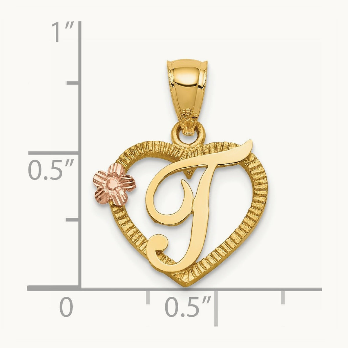 Heart Initial Pendant — 14K Two-Tone Gold, T