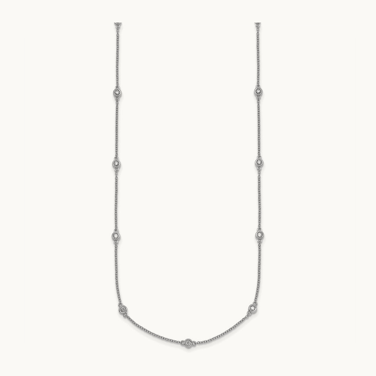 Diamond Station Cable Necklace, 14K White Gold