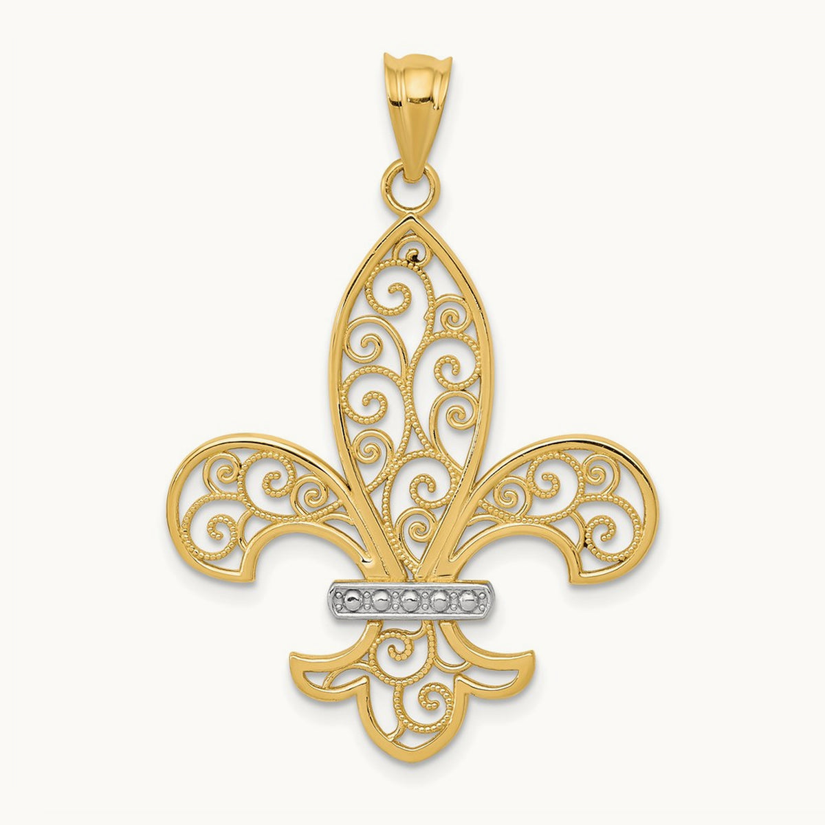 Filigree Fleur de Lis Pendant, 14K with Rhodium