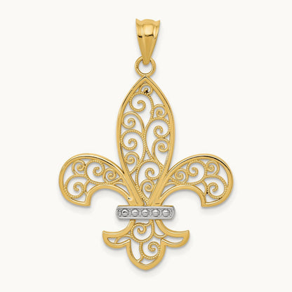 Filigree Fleur de Lis Pendant, 14K with Rhodium