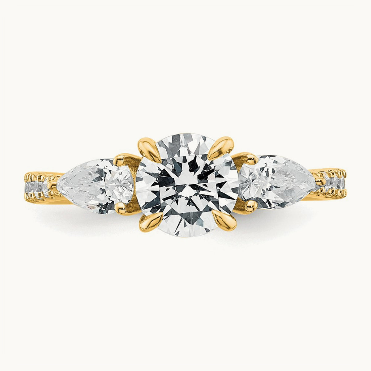Round Center Semi-Mount 3 Stone Engagement Ring, 0.50-0.75 ct tw Lab-Grown Diamond — 5/8 ct (holds 1 ct center), 14K Yellow Gold