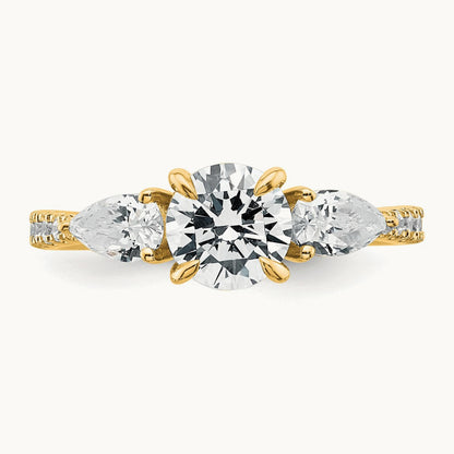 Round Center Semi-Mount 3 Stone Engagement Ring, 0.50-0.75 ct tw Lab-Grown Diamond — 5/8 ct (holds 1 ct center), 14K Yellow Gold