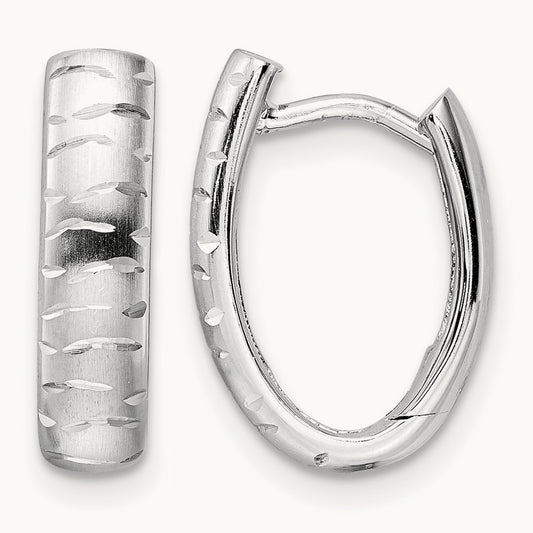 Rhod-plated D/C Brushed Oval Hoop Earrings, Sterling Silver — Leslie's
