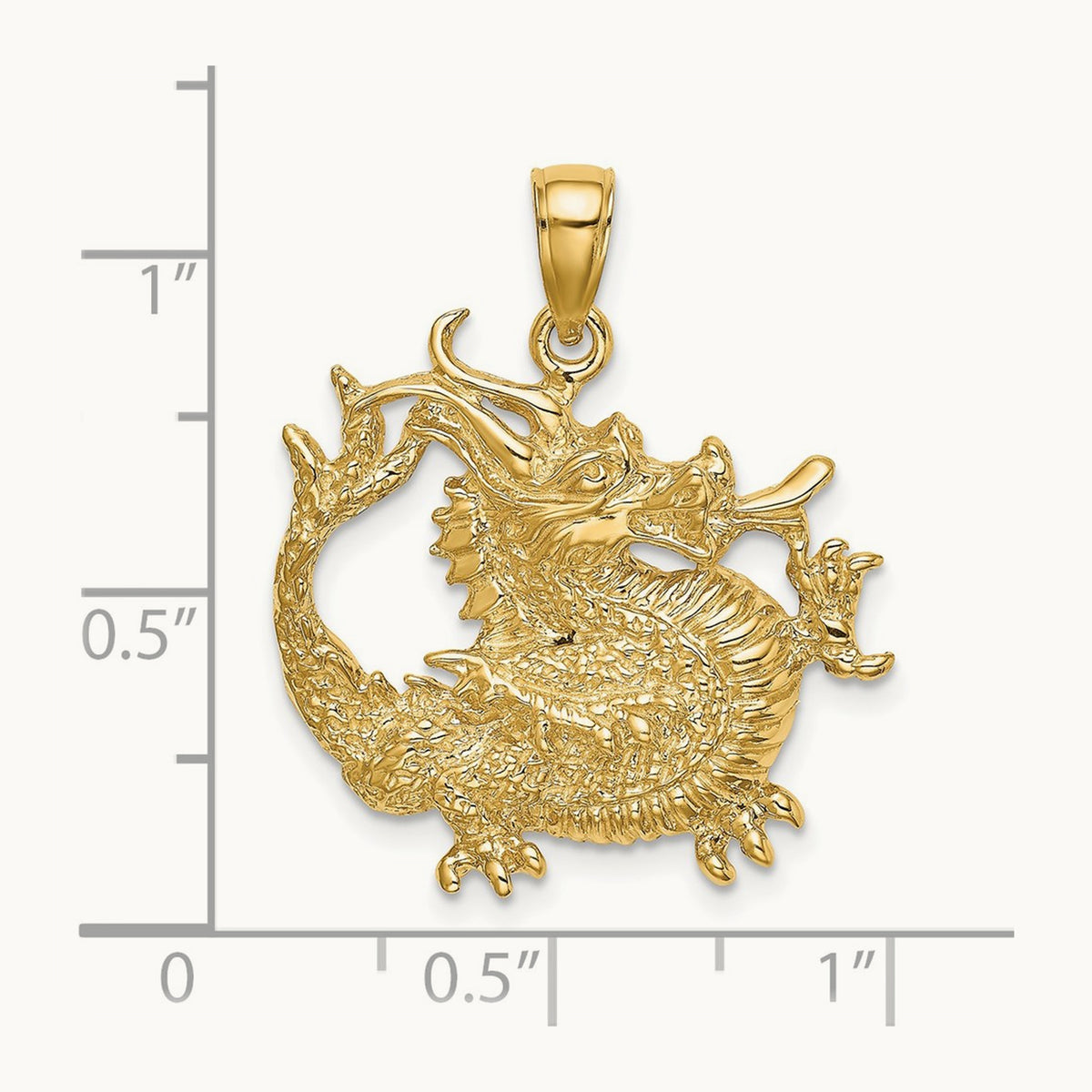 2-D Textured Dragon Charm, 14K