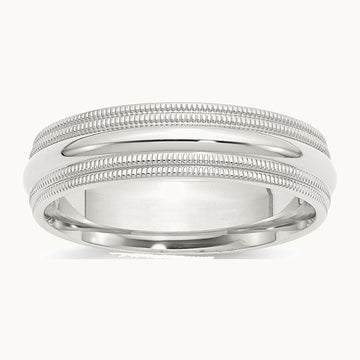 Sterling Silver 6mm Comfort Fit Double Milgrain Band
