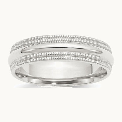 Sterling Silver 6mm Comfort Fit Double Milgrain Band
