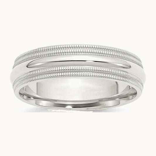 Sterling Silver 6mm Comfort Fit Double Milgrain Band