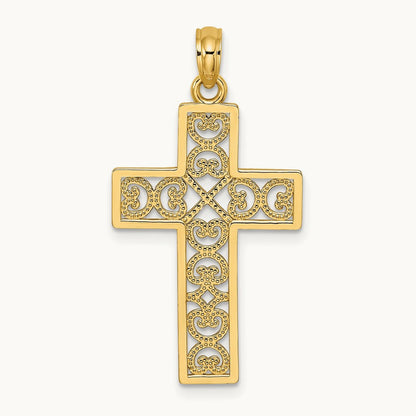 Polished Square Cross with Heart Design Charm — 14K Yellow Gold
