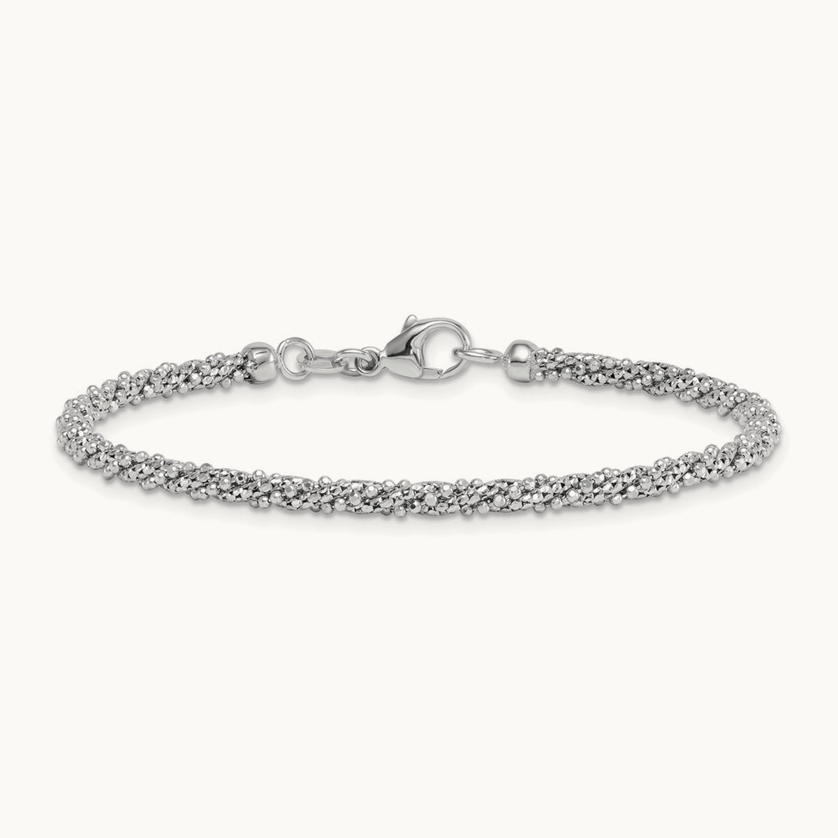 Textured Twisted Fancy Bead Bracelet, 3mm, 14K White