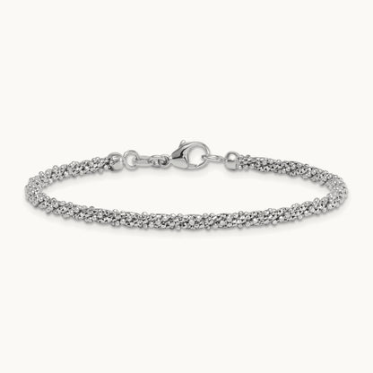 Textured Twisted Fancy Bead Bracelet, 3mm, 14K White