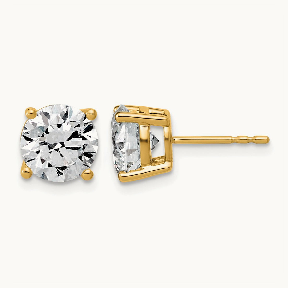 Round Lightweight Earrings, 0.25-6.00 ct tw Lab-Grown Diamond — 4 ct, 14K Yellow Gold