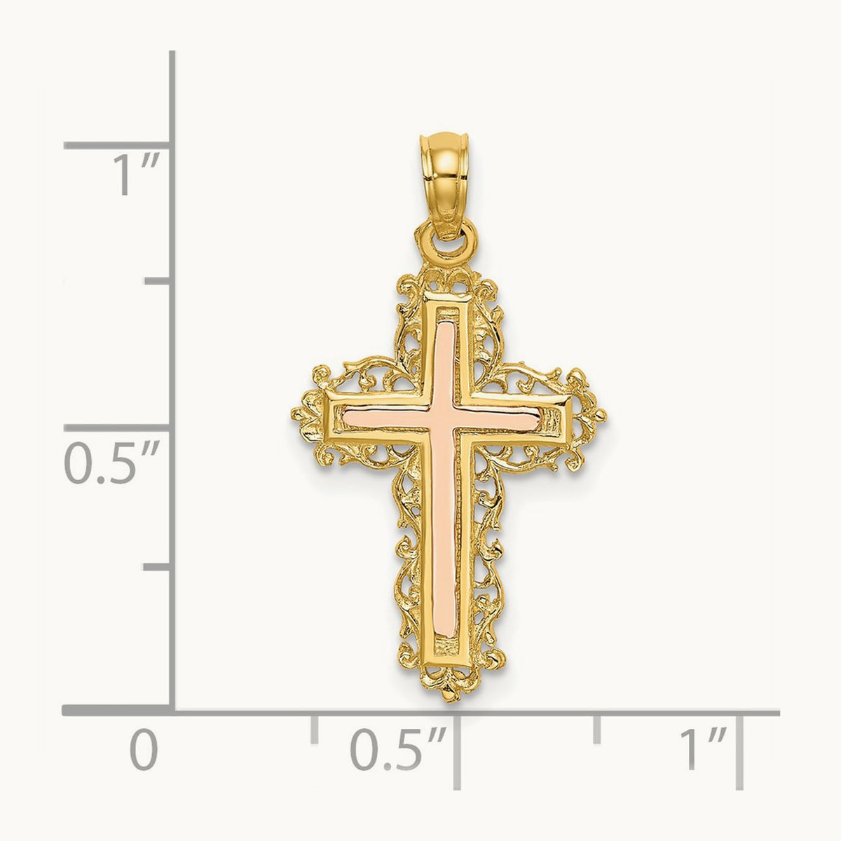 Cross with Lace Trim Charm — 14K Two-Tone Gold
