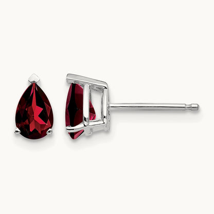 6x4mm Pear Garnet Earrings, 14K White Gold