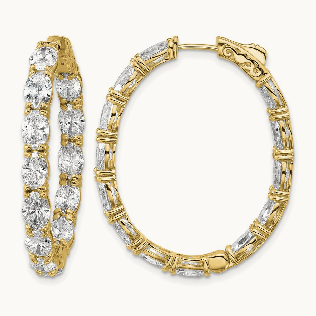 Oval & Round in/Out Hoop Earrings, 8.50 ct tw Lab-Grown Diamond — 14K Yellow Gold