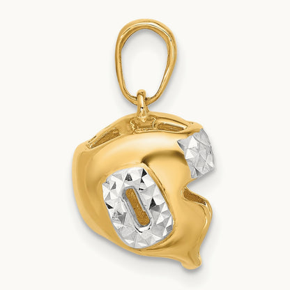 D/C Wrestling Helmet Pendant, 14K with White Rhodium