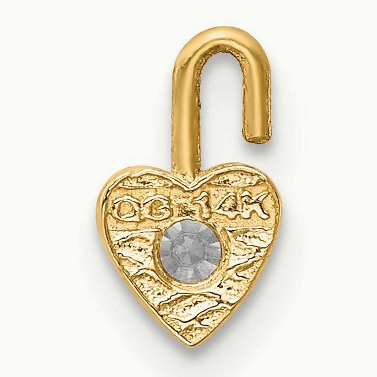 April Synthetic Birthstone Heart Charm — 14K Yellow Gold