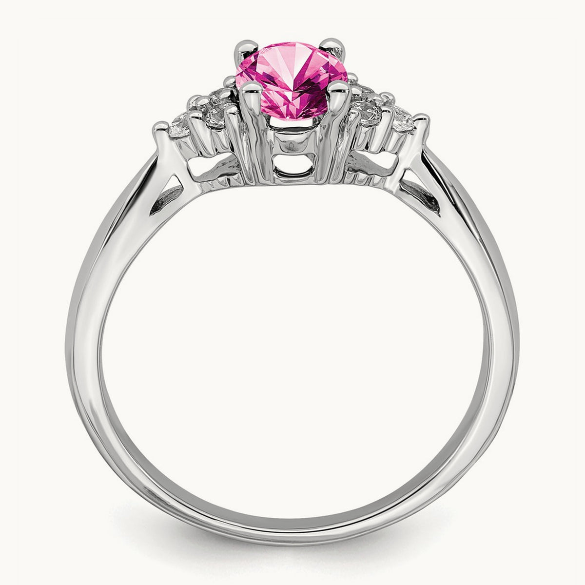 Created Pink Sapphire and Diamond Ring, 14K White Gold