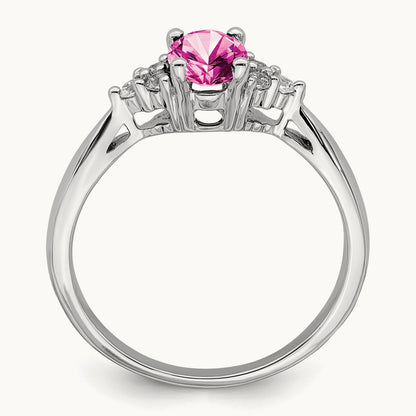 Created Pink Sapphire and Diamond Ring, 14K White Gold