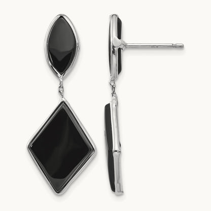 Onyx Dangle Post Earrings, 14K White Gold