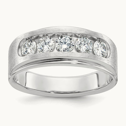 1ct Lab Grown Dia VS+ F+ Comp 5 Stone Men's Band, 14K White Gold