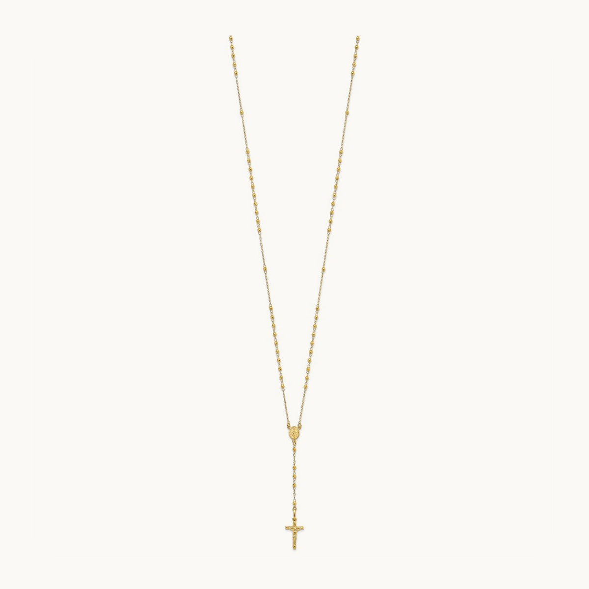 Polished Faceted Beads Rosary Necklace — 14K Yellow Gold