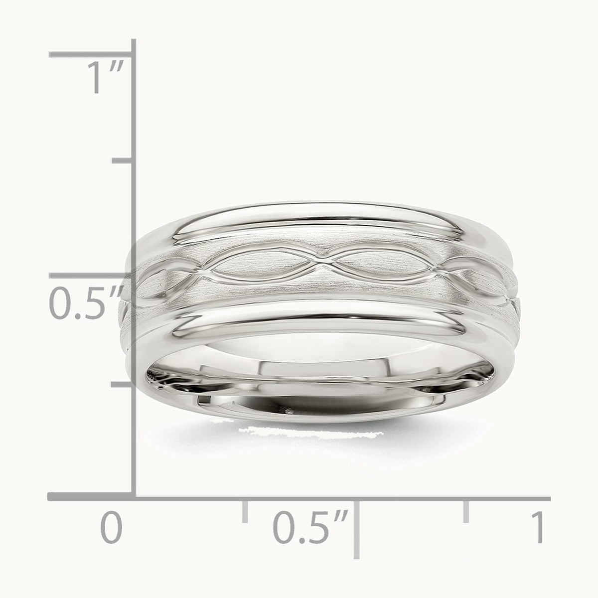 Sterling Silver 7mm Brushed Flat Intertwined Design Beveled Edge Fancy Band