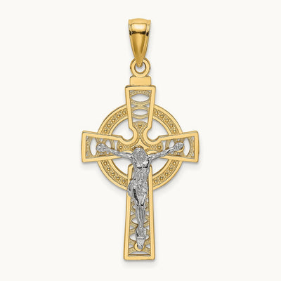 Celtic Crucifix w/ Eternity Circle Charm, 14K Two-tone