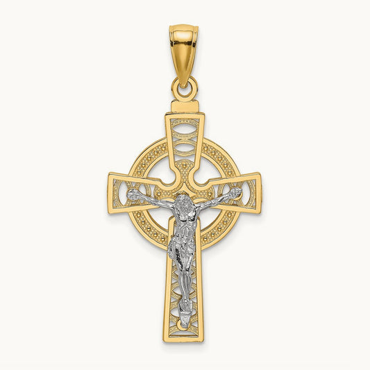 Celtic Crucifix w/ Eternity Circle Charm, 14K Two-tone
