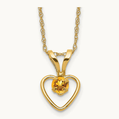 Madi K Citrine Heart Birthstone Necklace, 3mm, 14K