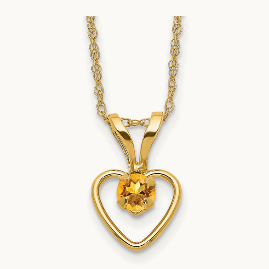 Madi K Citrine Heart Birthstone Necklace, 3mm, 14K