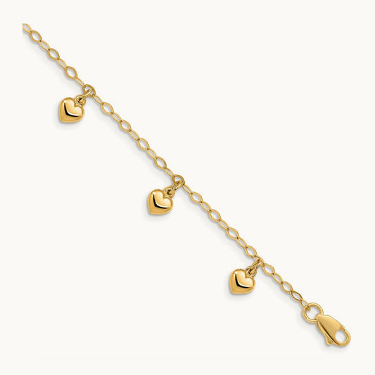Child's Puffed Heart Charm Bracelet, 14K