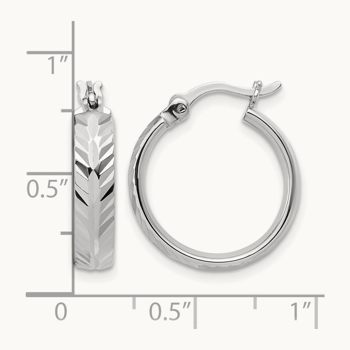 RH-plated Polished and Diamond-cut Hoop Earrings, Sterling Silver — Leslie's
