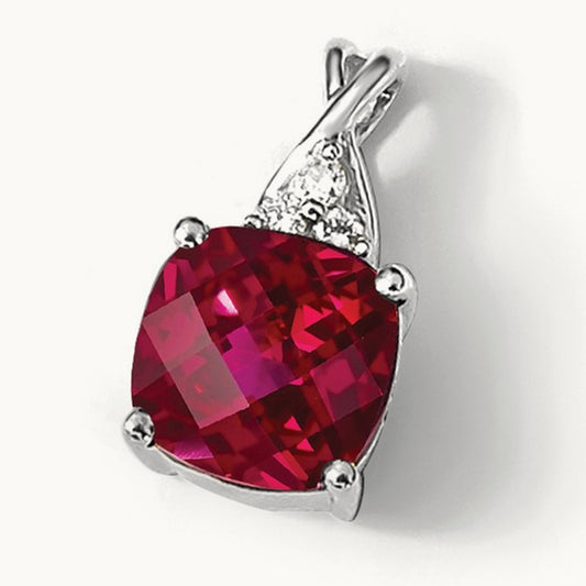 Checkerboard Created Ruby and Lab-Grown Diamond Pendant — 14K White Gold