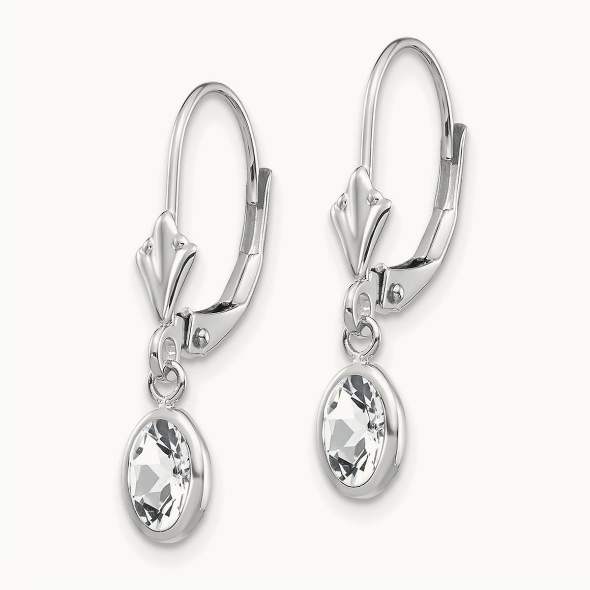 WG 6x4 Oval Bezel April/White Topaz Leverback Earrings, 14K