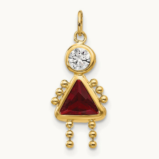 January Girl Birthstone Charm, 14K Yellow Gold