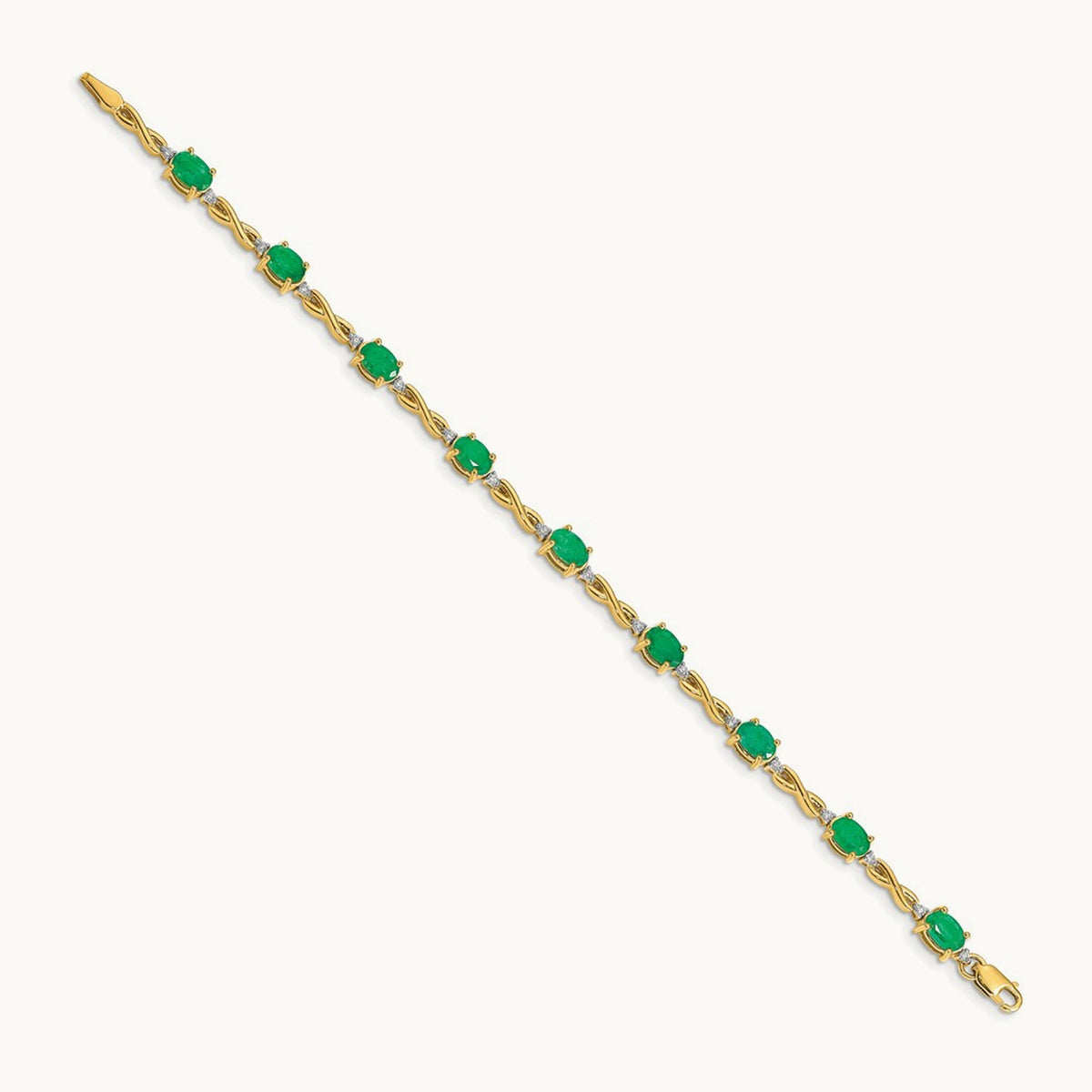 Diamond and Emerald Bracelet — 14K Yellow Gold