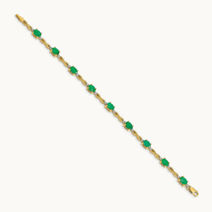 Diamond and Emerald Bracelet — 14K Yellow Gold