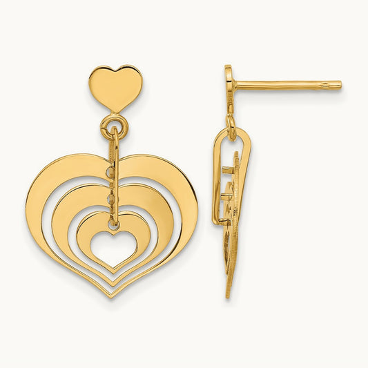 Polished Hearts Dangle Post Earrings, 14K — Leslie's