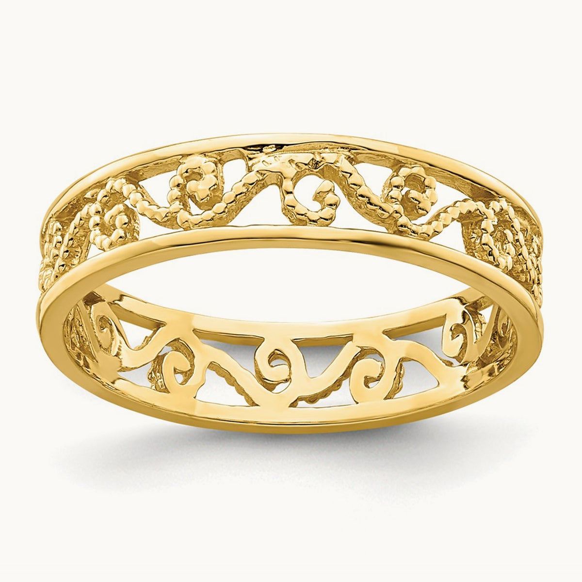 Beaded Scroll Cut-Out Band Child's Ring, 14K