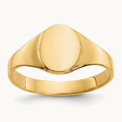 High Polished Oval Closed Back Baby Signet Ring, 14K