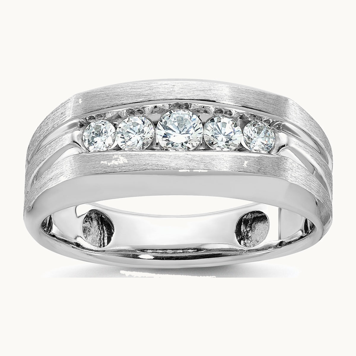 IBGoodman 14K White Gold Men's Polished and Brushed 5-Stone 1/2 Carat AA Quality Diamond Ring