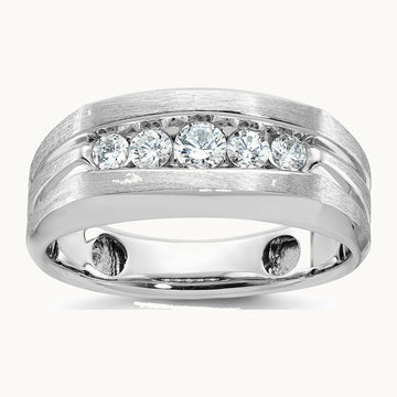 IBGoodman 14K White Gold Men's Polished and Brushed 5-Stone 1/2 Carat AA Quality Diamond Ring