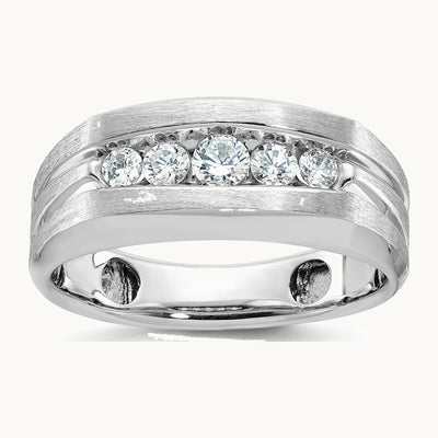 IBGoodman 14K White Gold Men's Polished and Brushed 5-Stone 1/2 Carat AA Quality Diamond Ring