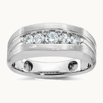 IBGoodman 14K White Gold Men's Polished and Brushed 5-Stone 1/2 Carat AA Quality Diamond Ring