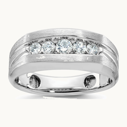 IBGoodman 14K White Gold Men's Polished and Brushed 5-Stone 1/2 Carat AA Quality Diamond Ring