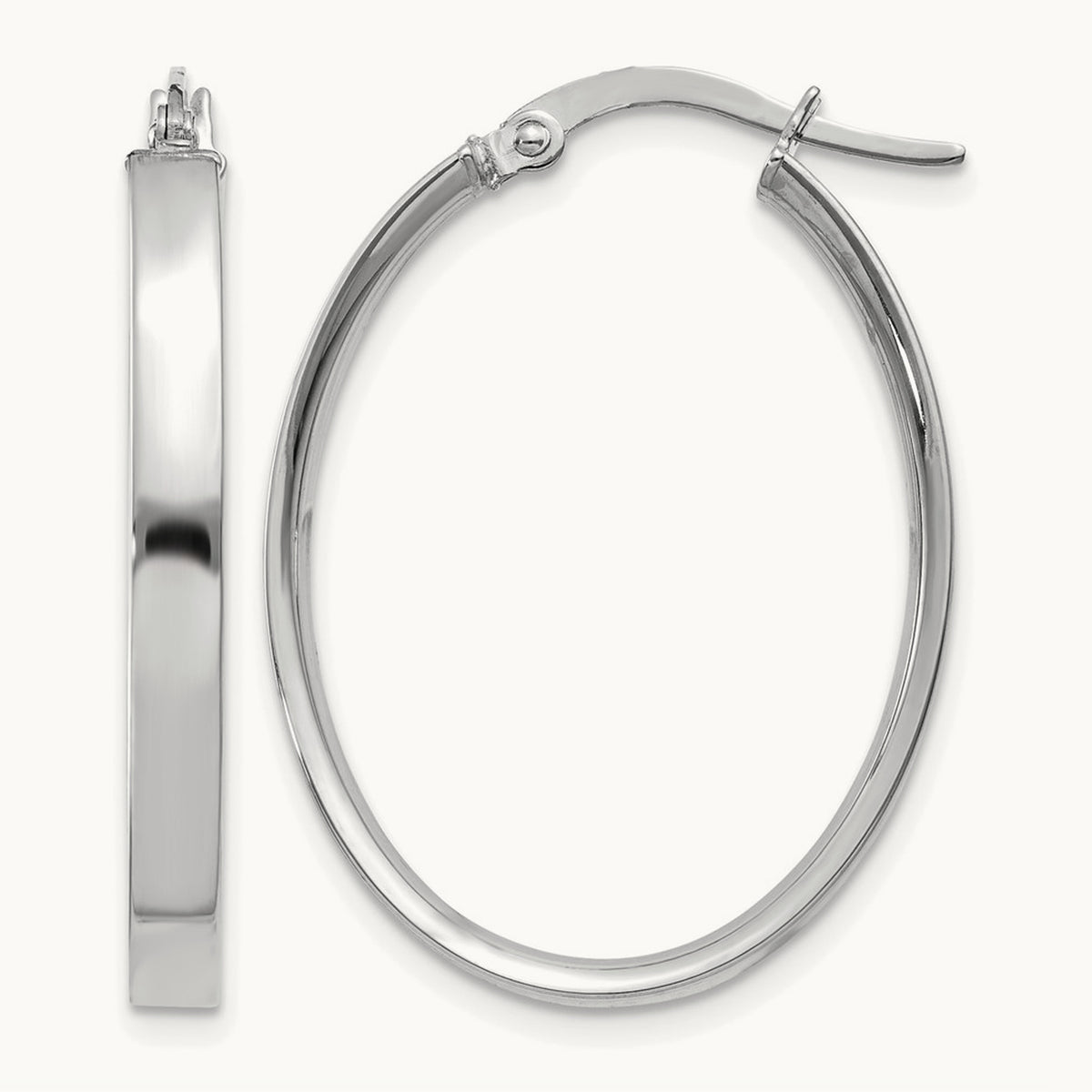 Oval Hoop Earrings — 14K White Gold, 3mm
